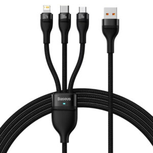 Cabo Baseus OTG Flash USB-A p/ MicroUSB/USB-C/Lightning PD 100W 1.2m Preto