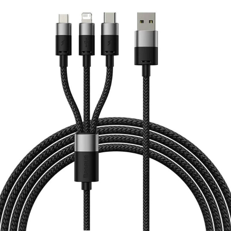 Cabo Baseus OTG StarSpeed USB-A p/ MicroUSB/USB-C/Lightning 1.2m Preto