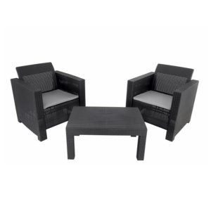 Conjunto Mesa + 2 Sofás Rattan Preto 81CM
