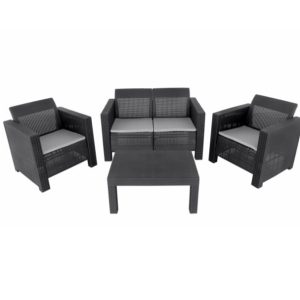 Conjunto Mesa + 3 Sofás Rattan Preto 81CM