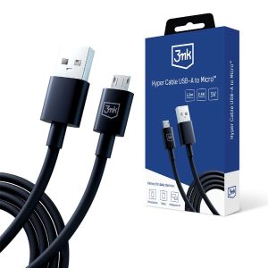 Cabo 3MK Hyper USB-A para Micro 12W 1,2m Preto