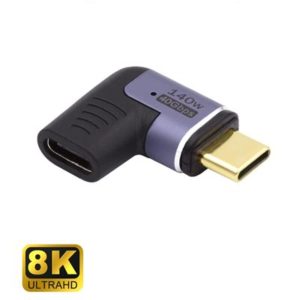 Adaptador Angular & Magnético Ewent EC1048 USB-C (Fêmea) para USB-C (Macho) Thunderbolt 3/4 PD140W 8K 60Hz 40Gbps Preto