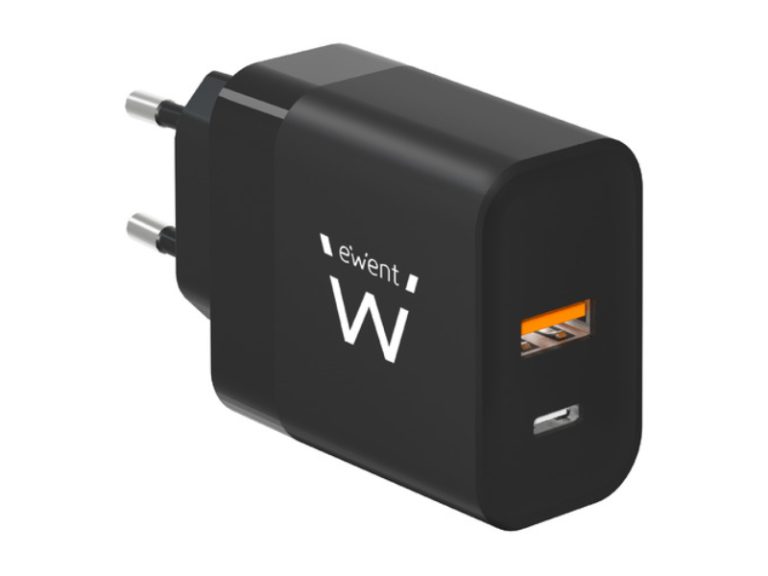 Carregador de Tomada Ewent USB + Type-C 45W Preto