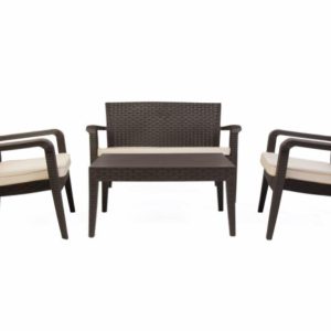 Conjunto Mesa + 1 Sofá + 2 Cadeiras Alaska Castanho