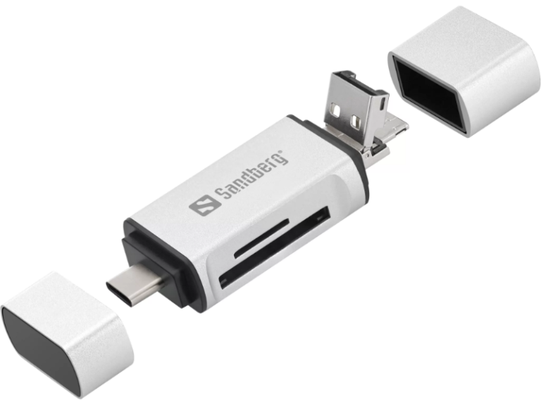 leitor de cartoes 3 em 1 usb-c usb-a microusb sandberg
